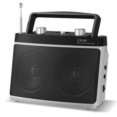 Audiocrazy Portable AM FM Bluetooth Radio with 5W True Stereo Sound, Portable Radio with Dual Speaker | AUX Input | Headphone Jack | AC & Battery Powered Perfect for Home, Kitchen, Outdoors (Silver)
