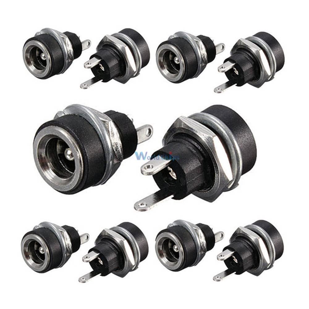 10Pcs 3A 12v for DC Power Supply Jack Socket Female Panel Mount Connector 5.5mm 2.1mm Plug Adapter 2 Terminal Types 5.5x2.1