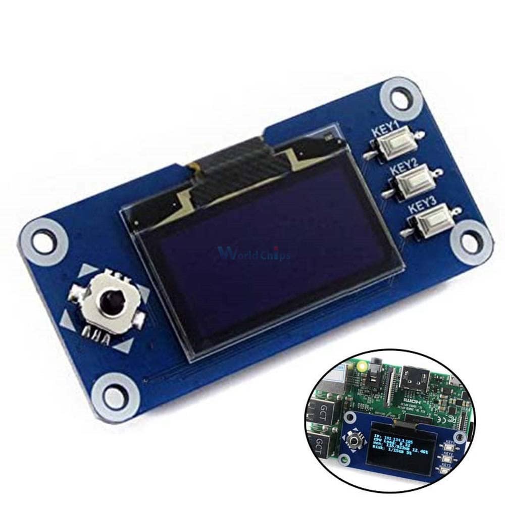 1.3inch OLED HAT Display 128x64 Pixels SPI/I2C Interface Embedded Controller Direct-pluggable for 2B/3B/3B+/Zero W