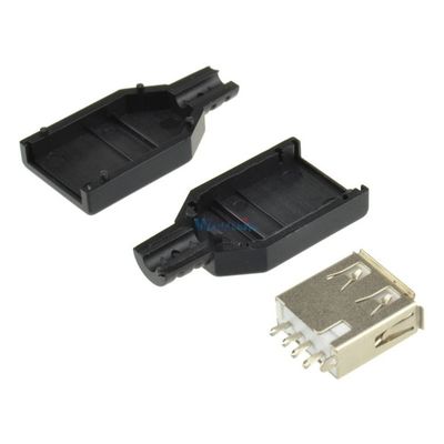 10Pcs USB2.0 Type-A Plug 4-pin Female Adapter Connector Jack&Black Plastic Cover