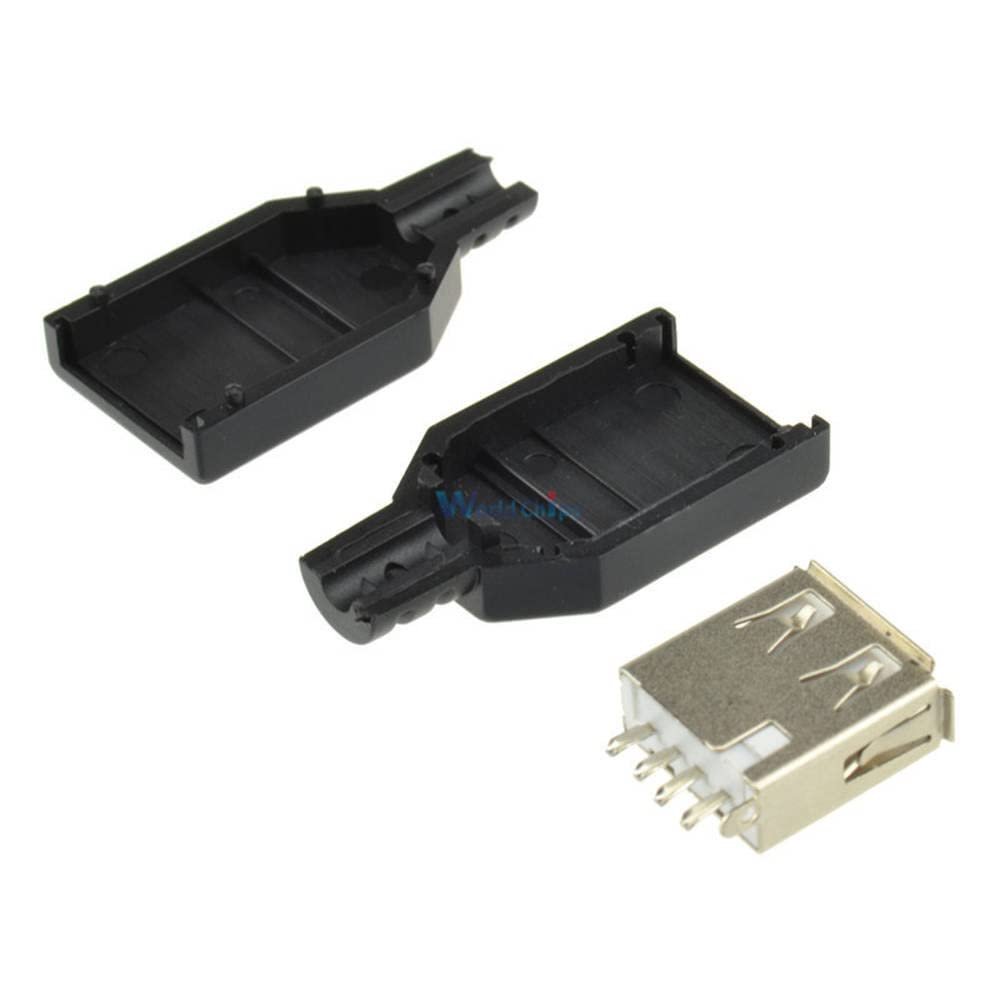 10Pcs USB2.0 Type-A Plug 4-pin Female Adapter Connector Jack&Black Plastic Cover