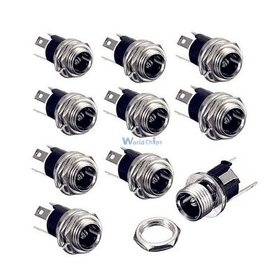 10PCS 5.5 x 2.1mm DC Power Supply Jack Socket Female Panel Mount Connector Adapter 3-Pin 12mm x 12mm x 20mm