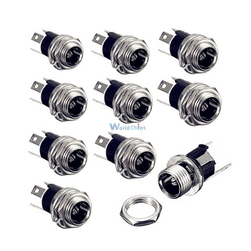 10PCS 5.5 x 2.1mm DC Power Supply Jack Socket Female Panel Mount Connector Adapter 3-Pin 12mm x 12mm x 20mm