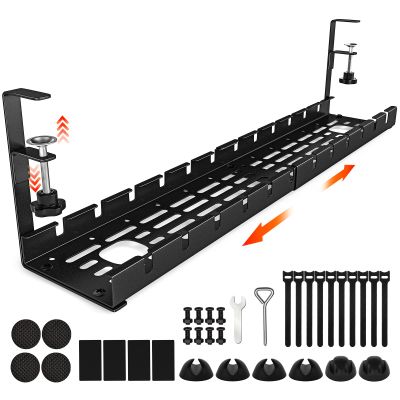 Shikha Cable Management Under Desk, 15.7"-31" Retractable Cable Management Tray, No Drilling Cord Organizer with Clamp for Desk, Under Table Wire Management Tray for Home Office