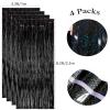 4 Pack Black Foil Fringe Curtains, Slmeno Glitter Black Tinsel Backdrop 3.3x8.2ft, Metallic Fringe Backdrop Party Streamers for Birthday Halloween Christmas New Years Graduation Party Decorations view 2
