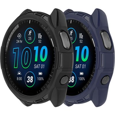 Cover Compatible with Garmin Forerunner 965 Case Soft TPU Anti-Scratch Bezel Bumper Frame Coverage Protective Shell Watch Accessories(Black&Blue)