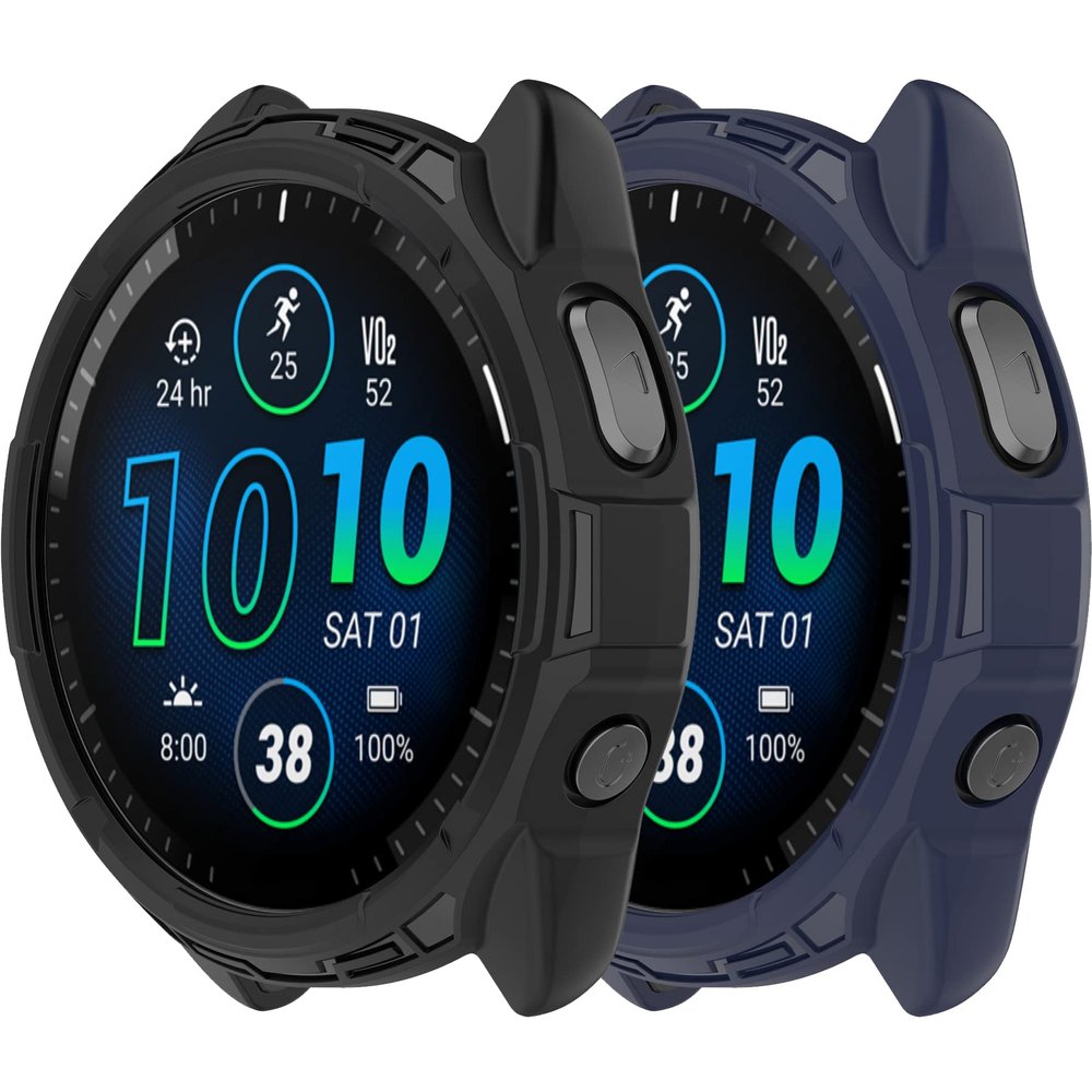 Cover Compatible with Garmin Forerunner 965 Case Soft TPU Anti-Scratch Bezel Bumper Frame Coverage Protective Shell Watch Accessories(Black&Blue)