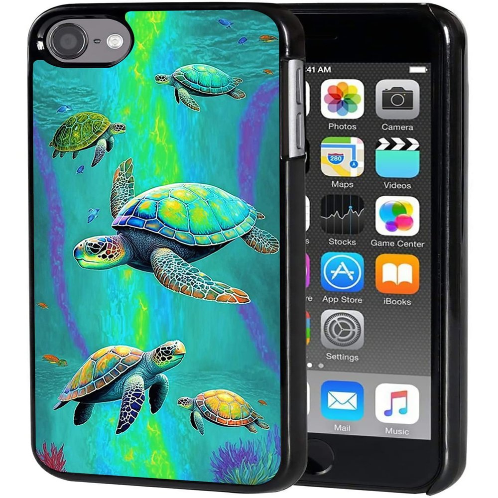 AIRWEE for iPod Touch 7 Case,Touch 6/5 Case, Slim Back Cover Hard Plastic Protector Case for Apple iPod Touch 5th/6th/7th Generation for Women Girl Men,Many Cute Turtle