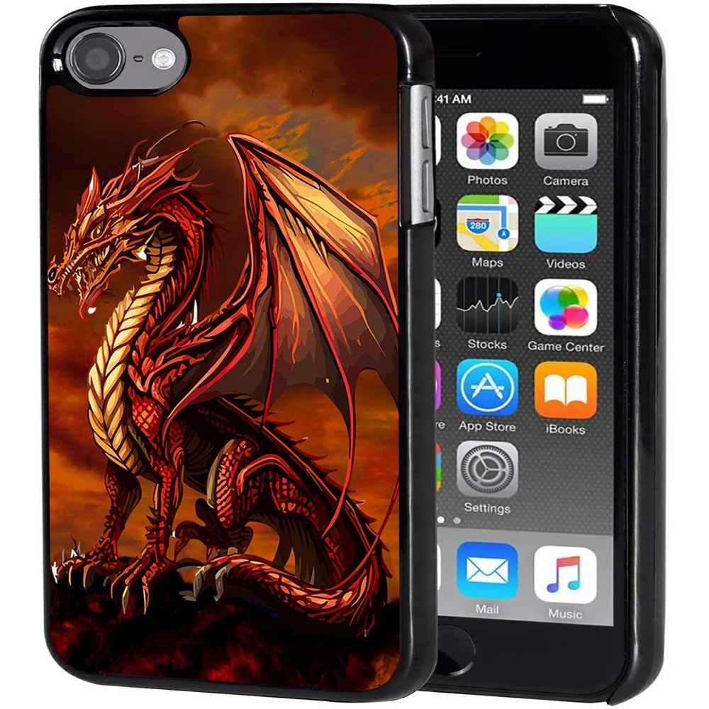 AIRWEE for iPod Touch 7 Case,Touch 6/5 Case, Slim Back Cover Hard Plastic Protector Case for Apple iPod Touch 5th/6th/7th Generation for Women Girl Men,Fire Dragon