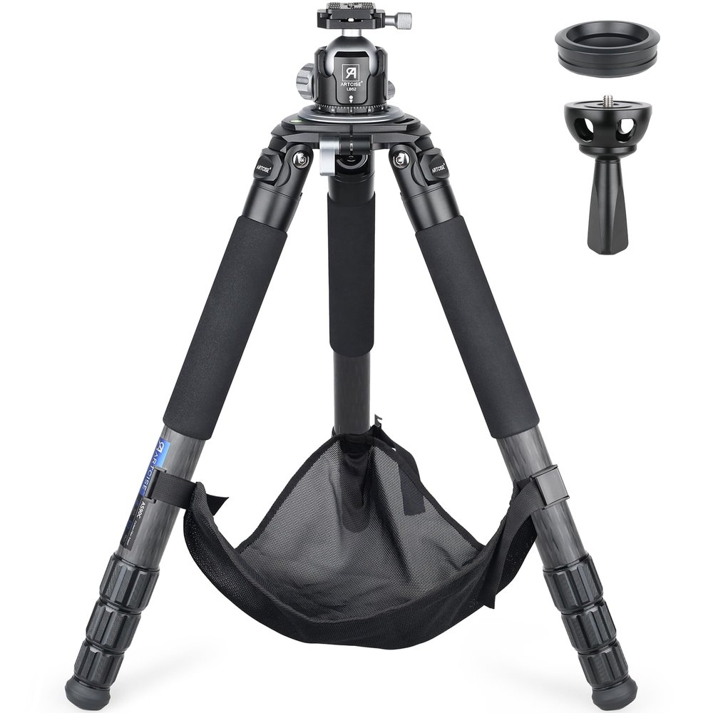 Carbon Fiber Tripod AS90C with Low Profile Ball Head LB52 and Stone Bag ARTCISE Heavy Duty Professional Camera Stand for Canon Sony Nikon DSLR Camcorder,Max Load 88lbs