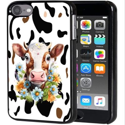 AIRWEE for iPod Touch 7 Case, Slim Back Cover Hard Plastic Protector for Apple iPod Touch 5/6/7 Generation, Cow Print Flower