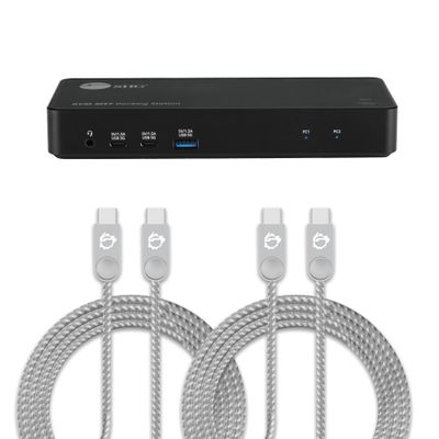 SIIG USB-C 2 Port KVM Switch Docking Station PD 65W and Charging Cable (USB-C to USB-C, 2X 3.3ft)