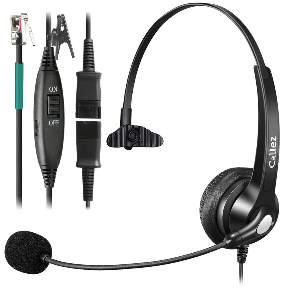 RJ9 Telephone Headset with Mic Noise Cancelling, Quick Disconnect Phone Headset Compatible with Polycom VoIP VVX311 VVX411 VVX250 Plantronics S12 T110 ShoreTel 480 Nortel NEC Aastra Mitel Desk Phones