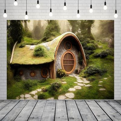 BELECO 7x5ft Fabric Fantasy Hobbiton Cave Backdrop Matamata Rural Green Living Cabin in Forest Background for Hobbit Ring Lord Party Decor Birthday Baby Shower Photo Studio Props