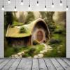 BELECO 7x5ft Fabric Fantasy Hobbiton Cave Backdrop Matamata Rural Green Living Cabin in Forest Background for Hobbit Ring Lord Party Decor Birthday Baby Shower Photo Studio Props view 1