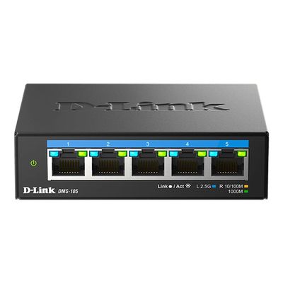 D-Link 5-Port 2.5GB Unmanaged Gaming Switch with 5 x 2.5G - Multi-Gig, Network, Fanless, Plug & Play (DMS-105),Black