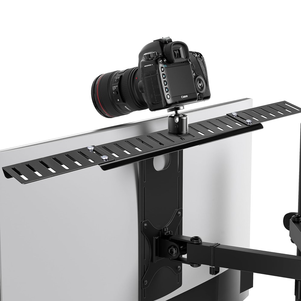 HumanCentric DSLR Monitor Mount Extra Large, Desk Camera Mounting, Light Webcam, Microphone Shelf for Monitor VESA Arm, Replace Clamp Tripods, 100x100mm Patterns, Aluminum, Hardware Included