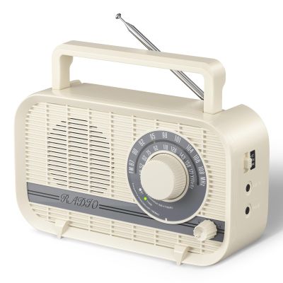 Audiocrazy Portable AM FM Radio Plug in Wall or Battery Operated Radio with Best Reception, Bluetooth,Headphone Jack,Large Dial Easy to Use for Seniors Elderly Cream