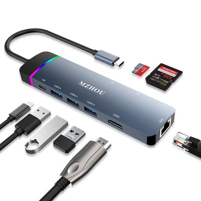 Mzhou 8-in-1 USB 3.0 Hub, 8 Ports High-Speed Data Hub with 5Gbps Transfer, Ultra-Slim Multi-Port Expander for Laptop, PC, MacBook, iMac, PS5, Xbox, Printer, External HDD, Flash Drive