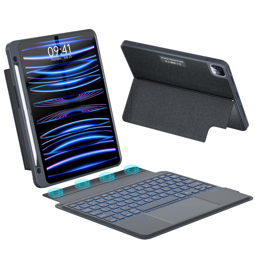 Keyboard Case for iPad 10.9/11 Inch Air 4th/5th Gen & Pro 11 1st/2nd/3rd/4th Gen (2018,2020,2021,2022) With Pencil Holder - Detachable Backlit Keyboard with Kickstand,Combo Touch Trackpad - Black