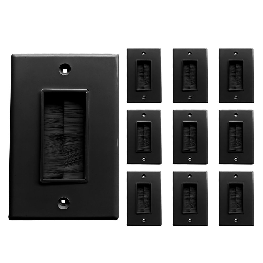 BestMounts - 10 Pack Brush Wall Plates Cable Pass Through - Decora Style Single Gang Brush Plate for Behind Wall Cable Management - Wall Cable Pass Through Insert for Wires, HDTV, HDMI & Home Theater