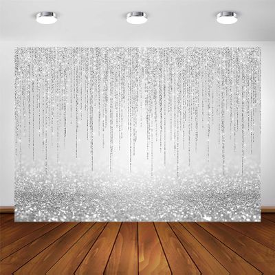 Avezano Sliver Cotton Backdrop Glitter Effect (Not Real) Birthday Party Decorations Silver Bokeh Baby Shower Photography Background Wedding Bridal Shower Prom Graduation Party Backdrops (10x7ft)