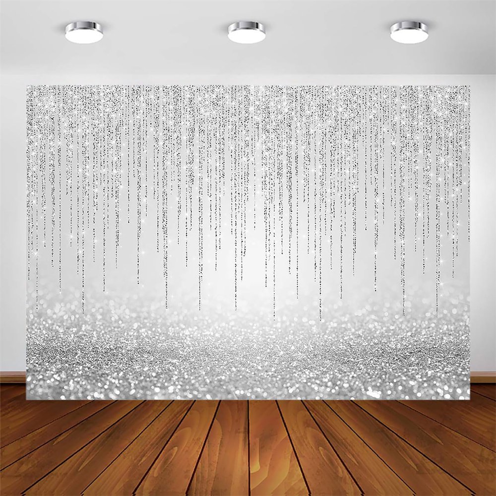 Avezano Sliver Cotton Backdrop Glitter Effect (Not Real) Birthday Party Decorations Silver Bokeh Baby Shower Photography Background Wedding Bridal Shower Prom Graduation Party Backdrops (10x7ft)