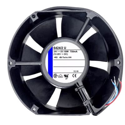 24V 6424/2U 750mA 18W 17251 Cooling Fan 3-Wire