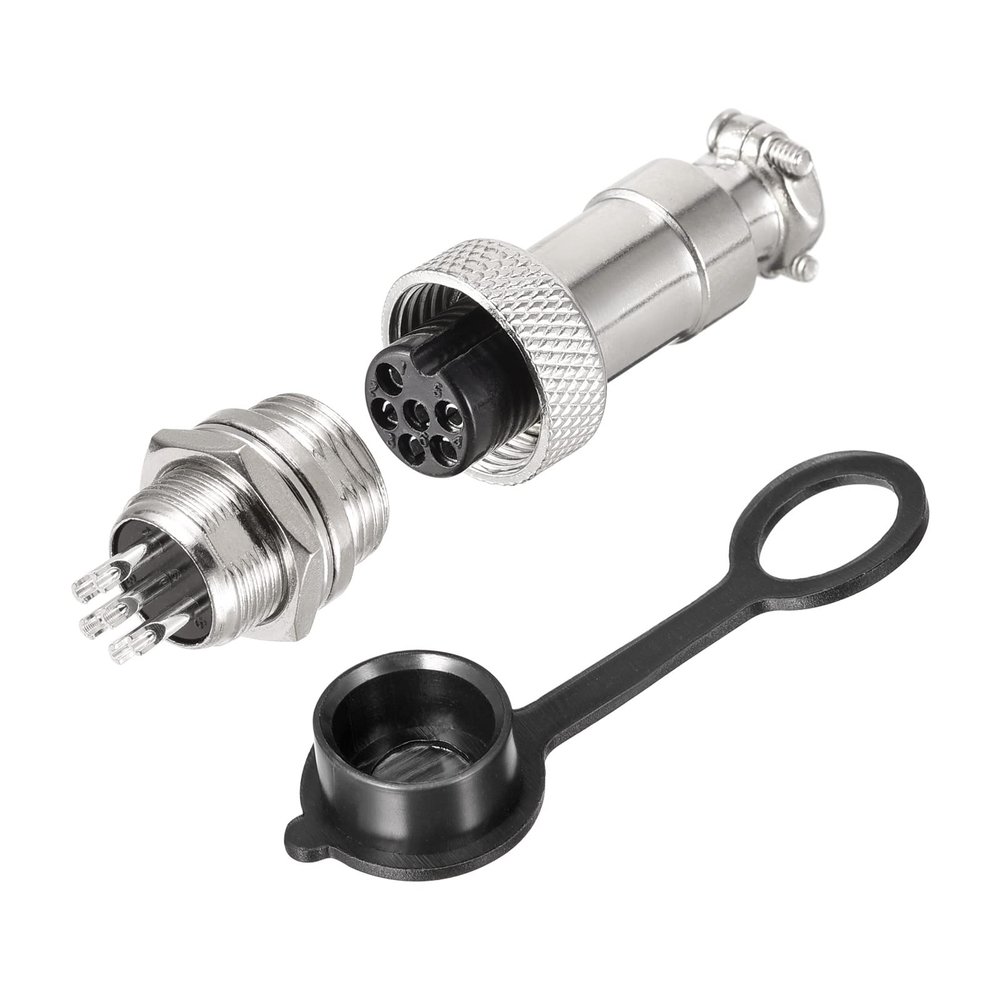 Rebower GX12 6 Pins Metal Aviation Connector Adapter Male Female Plug Panel Metal Mount Circular (with Plug Cover), [for Aviation Plug] - 12mm/5A/300V/5 Set