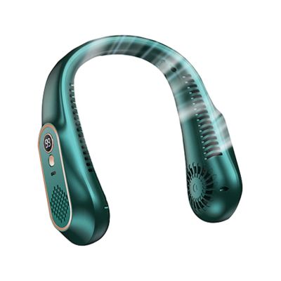 BNE Portable Neck Fan, Silent leafless Fan, 360 Full-Angle Wind, Rechargeable, 5-Speed Digital Display, Suitable for Home, Office, Outdoor, White/Blue/Green (Green)