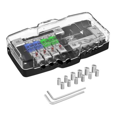 Power Distribution Block Car Audio Fused Distribution Block 0/4 Gauge 4 Way ANL Fuse Block Red LED for Stereo Auto Car Boat