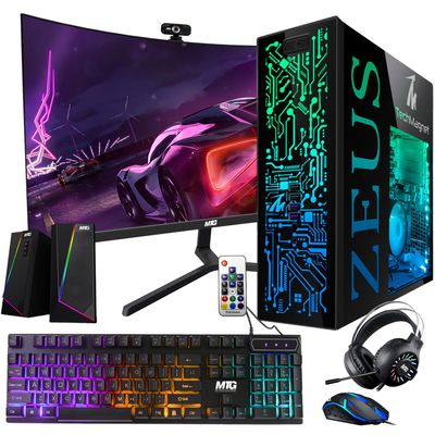 TechMagnet Gaming Desktop PC, Intel i5 4th Gen, Zeus Pro 4, GT 1030, 8GB RAM ARGB, 256GB SSD + 1TB HDD 24 Inch Curved Monitor, RGB Front Panel 385 Patterns, RGB Kit, Windows 11 (Renewed)