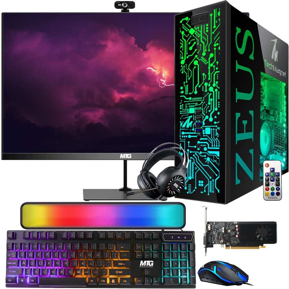 TechMagnet Gaming Desktop PC, Intel i5 4th Gen, Zeus Pro 4, GT 1030, 16GB RAM ARGB, 256GB SSD, 22 Inch Monitor, RGB Front Panel 385 Patterns, RGB Kit, Windows 11 (Renewed)