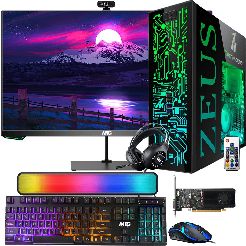 TechMagnet Gaming Desktop PC, Intel i7 6th Gen, Zeus Pro 4, GT 1030, 16GB RAM ARGB, 1TB SSD + 4TB HDD, 27 Inch 75hz Monitor, Wi-Fi | Bluetooth Adapter, Webcam, RGB Kit, Windows 11 (Renewed)