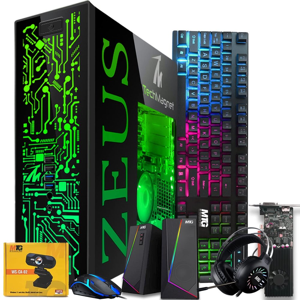 TechMagnet Gaming Desktop PC, Intel i7 6th Gen, Zeus Pro 4, GT 1030, 8GB RAM ARGB, 1TB SSD, Wi-Fi | Bluetooth Adapter, Webcam, RGB Kit, Windows 11 (Renewed)