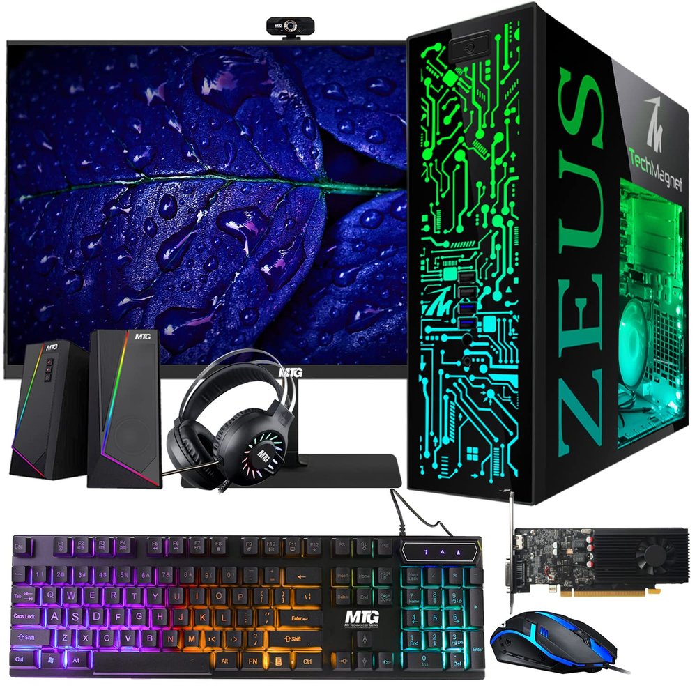 TechMagnet Gaming Desktop PC, Intel i7 6th Gen, Zeus Pro 4, GT 1030, 8GB RAM ARGB, 256GB SSD, 22 Inch Monitor, Wi-Fi | Bluetooth Adapter, Webcam, RGB Kit, Windows 11 (Renewed)