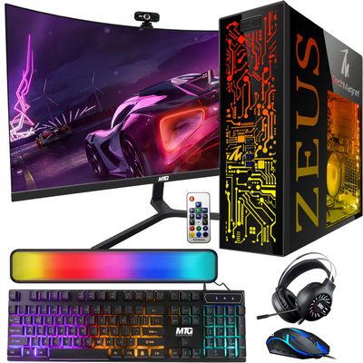 TechMagnet Gaming Desktop PC, Intel i7 6th Gen, Zeus Pro 4, GT 1030, 16GB RAM ARGB, 256GB SSD + 1TB HDD 24 Inch Curved Monitor, Wi-Fi | Bluetooth Adapter, Webcam, RGB Kit, Windows 11 (Renewed)
