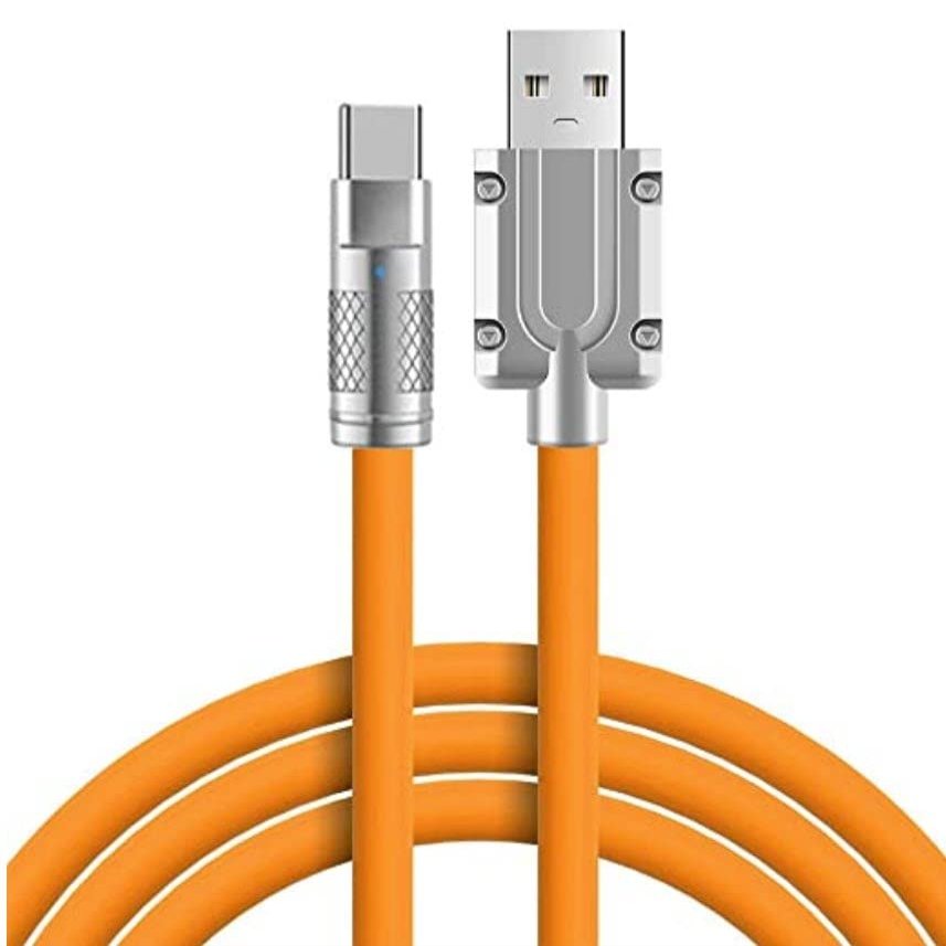 120W 6A USB Type C Cable Zinc Alloy Fast Charging and Data Transfer for Smartphone and Tablet (Orange)