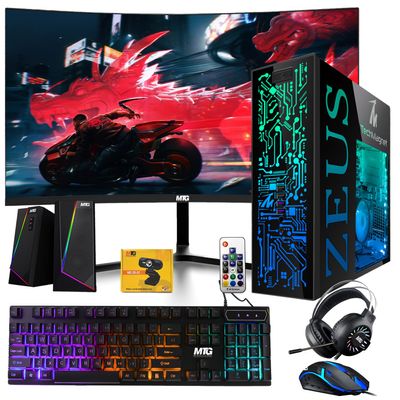 TechMagnet Gaming Desktop PC, Intel i7 6th Gen, Zeus Pro 6, GT 1030, 16GB RAM ARGB, 256GB SSD + 1TB HDD 24 Inch Curved Monitor, Wi-Fi | Bluetooth Adapter, Webcam, RGB Kit, Windows 11 (Renewed)