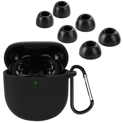 A-Focus QuietComfort Earbuds II Case Ear Tips Kit, Silicone Soft Cover 3 Pairs Comfortable Memory Foam EarTips with Keychain Set Compatible with Bose quietcomfort Earbuds ii Black