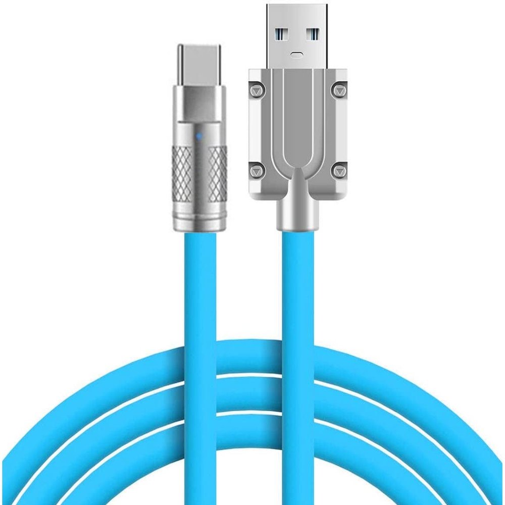 120W 6A USB Type C Cable Zinc Alloy Fast Charging and Data Transfer for Smartphone and Tablet (Blue)