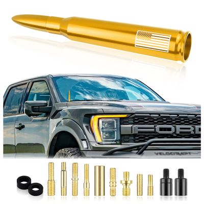 New Upgrade American Flag Car Bullet Antenna,Truck Exterior Accessories Antenna Toppers Compatible with GMC,Chevy Silverado,Dodge,Ford,Jeep Antenna Replacement (Gold)