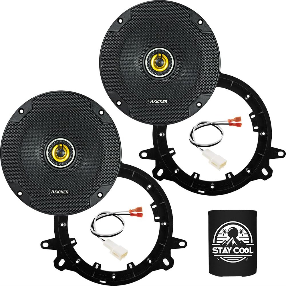 KICKER Speakers 6.5 inch for Toyota Highlander 2014-2019 Upgrade Kit - Pair of CS Series with Adapters and Harness, Coaxial 6 1/2 Car Audio Rear Door Speaker CSC65, 46CSC654