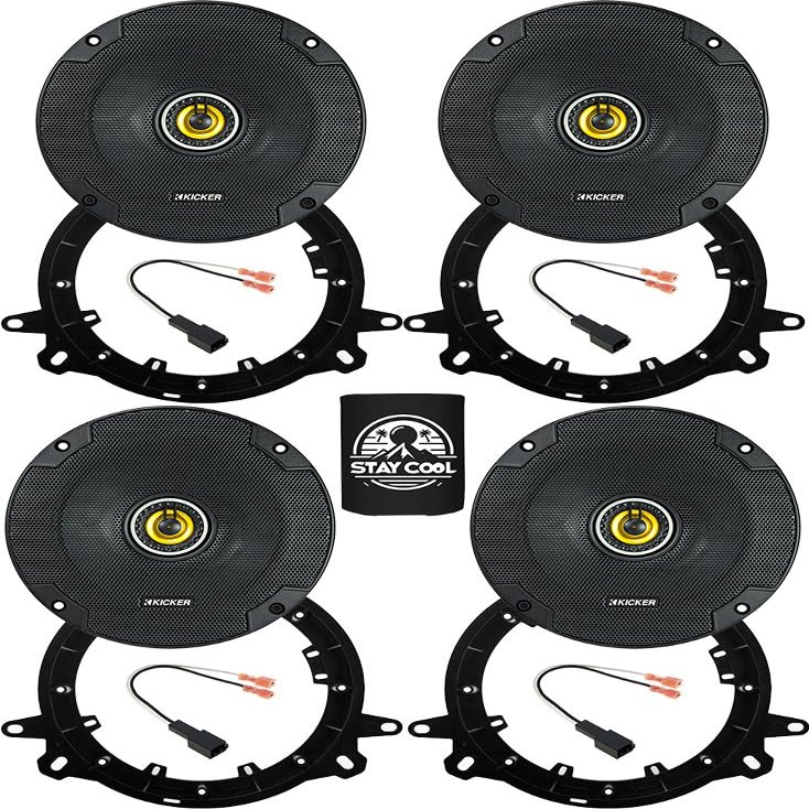 KICKER Speakers 6.5 inch for Toyota RAV4 2019-2024 Upgrade Kit - 4 Pack of CS Series with Adapters and Harness, Coaxial 6 1/2 Car Audio Front and Rear Door Speaker CSC65, 46CSC654