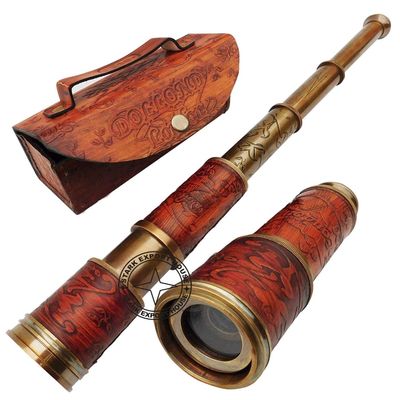 Antique Nautical Spyglass Brass Designer Telescope Marine Handheld Telescope Binoculars 17.5 Inch with Leather Box Vintage Style 30X Best for Gift HGR