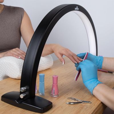 XOLLOZ Half Moon Light for Nail Desk,  2000 Lumen Half Moon Aluminum Table Lamp Nail Desk Lamp with Wire Controller & Remote, LED Brightness for Beauty Tattoo Crafts, Eyelash Makeup, Lash Tech Black