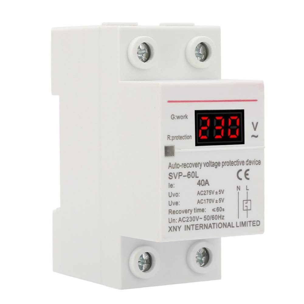 230V 40A Undervoltage Protector,Overvoltage and Undervoltage Device,Automatic Recovery OvervoltageUndervoltage Device DIN Rail Mount Protector
