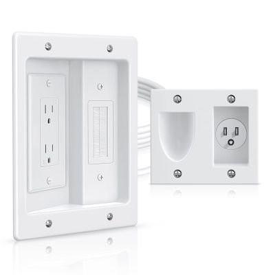 ELECTOP Dual Outlet in Wall Cable Management Kit, TV Cord Hider for Wall Mounted TV, Recessed Low Voltage Media Wall Plate for Power Cables & Low Voltage Wires