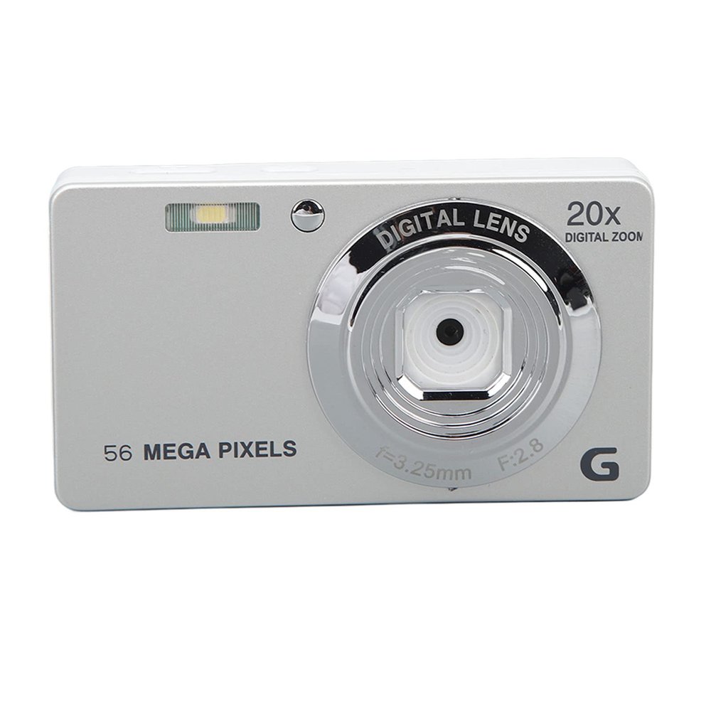 4K Digital Camera, 20X Digital Zoom Camera, HD Portable Small Camera for Kids, 56MP Vlogging Camera with 2.7in LCD Screen with Built in Flash (Silver)