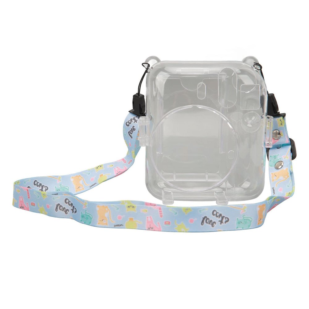 ciciglow Protective Clear Case for Mini 12, Camera Protective Hard Shell Cover Transparent Instant Camera Case with Adjustable Shoulder Strap Sticker (Blue)